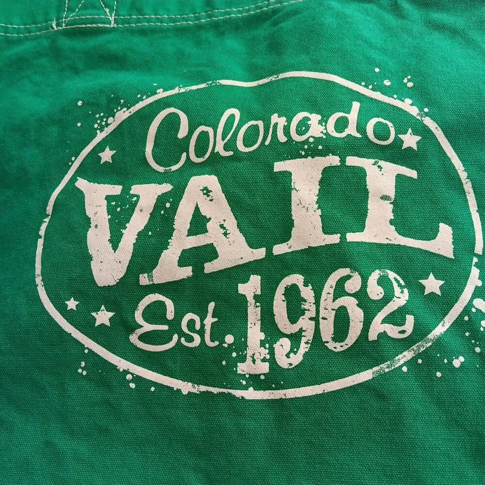 Polar Graphics Green Canvas Tote Vail Colorado Shopping Book Bag